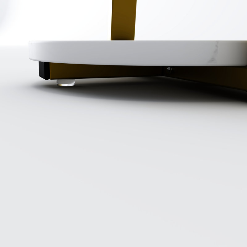 Petite table d'appoint ronde à 3 niveaux en or blanc, extrémité en métal idéale pour organiser des magazines et des décors, cadre compact polyvalent à tablettes ouvertes, rangement pour livres, assemblage facile dans la chambre à coucher