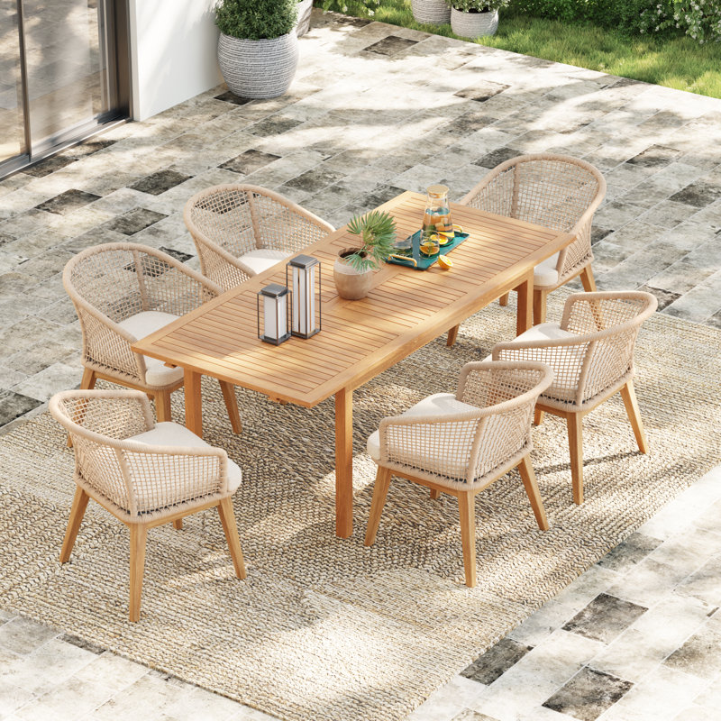 Ensemble repas extérieur pour 6 personnes avec coussins, Beige
