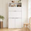Garde-manger compact, buffet de 69 po de hauteur avec huche et poste de travail pliable, armoire de rangement multifonctionnelle avec tablette réglable et prise de courant pour la salle à manger, le salon, blanc-2101390245