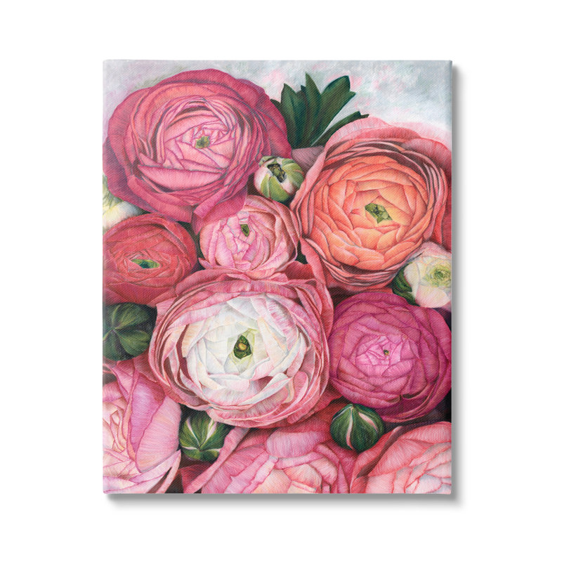 Pivoines romantiques rouges en herbe par Blursbyai - Peinture, H 40 po x l 30 po x P 1,5 po, Toile tendue