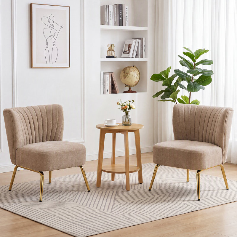 Ensemble de 3 fauteuils d'appoint sans accoudoirs et table d'appoint ronde en bois à plusieurs niveaux pour le salon et la chambre.