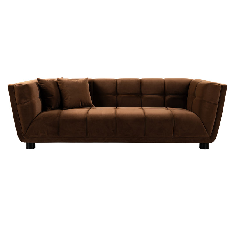 Fauteuil Mid-Century moderne à 2 chameaux: velours lisse et couleur rétro en bois massif avec rembourrage en éponge de soutien