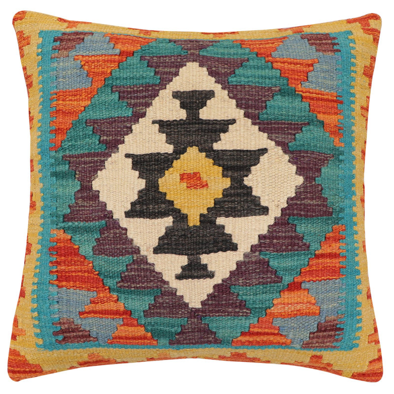 Coussin Bohème Hollis, Rouille / bleu / or / vert, H 17 po x l 18 po