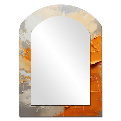 Échos orange et beige de formes modernes I - peinture abstraite, miroir décoratif asymétrique, grand miroir mural arqué moderne, impression d'art en métal