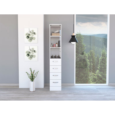 Linen Cabinet, Three Shelves, Four Drawers