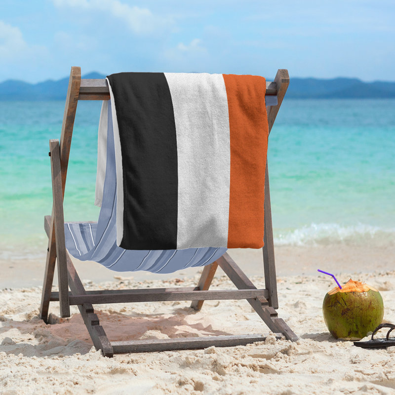 Lightweight Beach Towel, Black/White/Orange, Polyester/Cotton