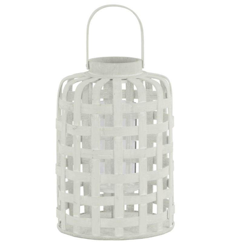 Wood Tabletop Lantern, 14.5" H x 10" W x 10" D, White