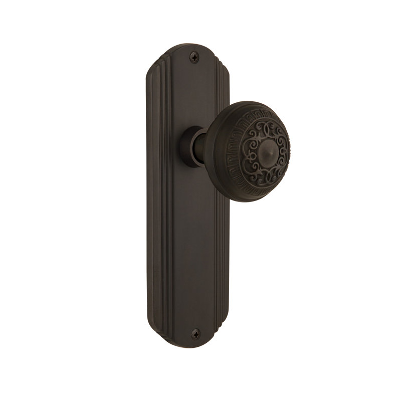 Egg & Dart Interior Mortise Door Knob with Deco Long Plate, Oil-Rubbed Bronze, 2 1/4
