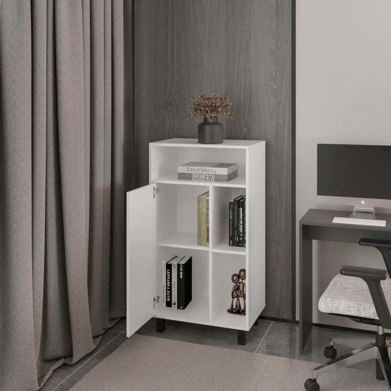 Armoire blanche avec rangement ouvert et 1 porte