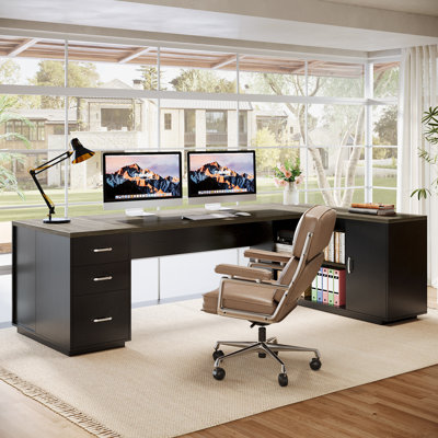 85.8" L-Shaped Executive Desk with File Drawers