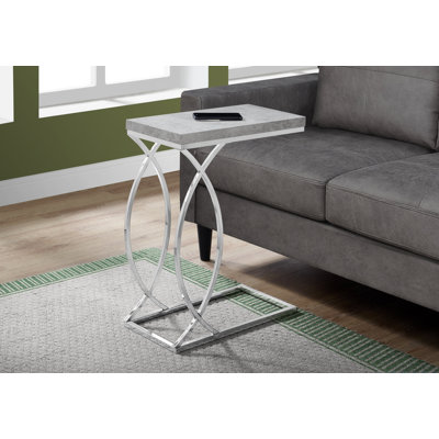 Table d'appoint, en forme de C, bout, côté, collation, salon, chambre à coucher, stratifié gris, métal chromé, contemporain, moderne