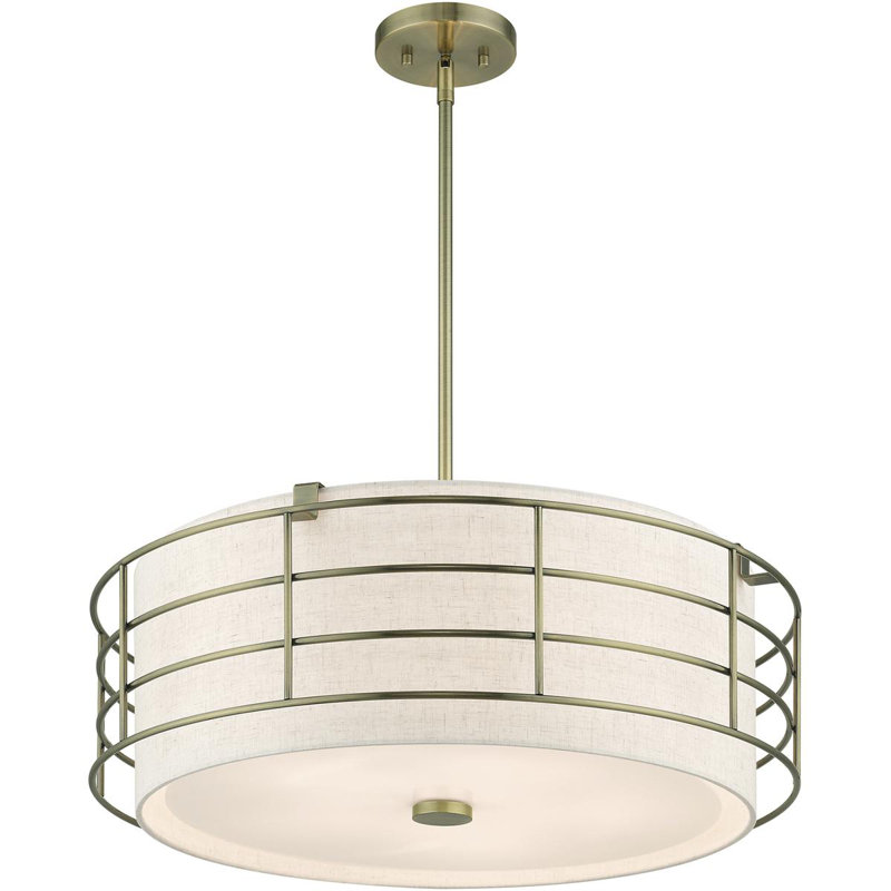 Drum Chandelier, 5, Antique Brass, 11" H x 28" W x 28" D