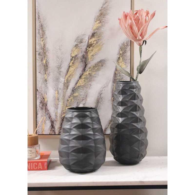 Elegant Black Ceramic Vase, 9.8 x 9.8 x 10.2 inches | 100% Durable Ceramic, Ideal for Home Decor & Floral Arrangements | Stylish Accent Piece for Living Room, Office, or Entryway Décor