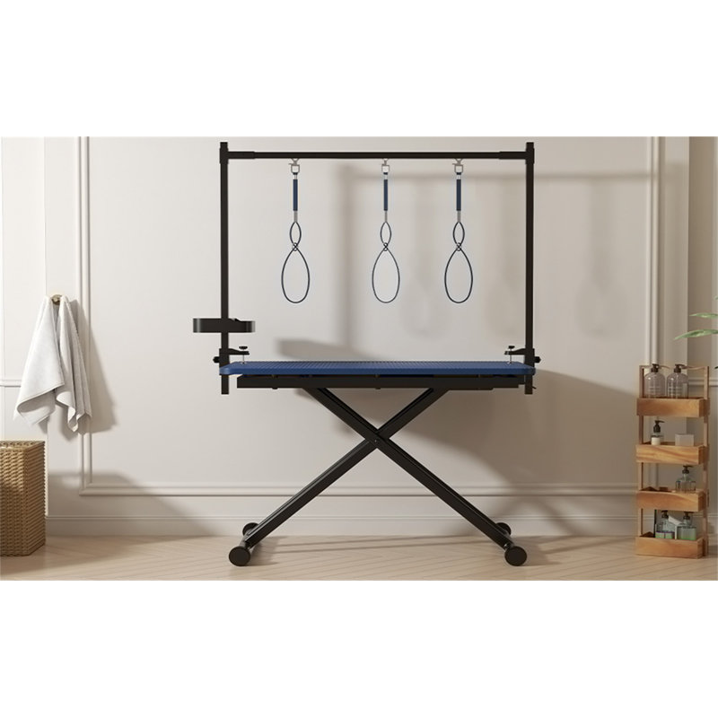 Foldable Grooming Table Adjustable Height Arms Pet Station with Nooses, Tool Organizer, Black