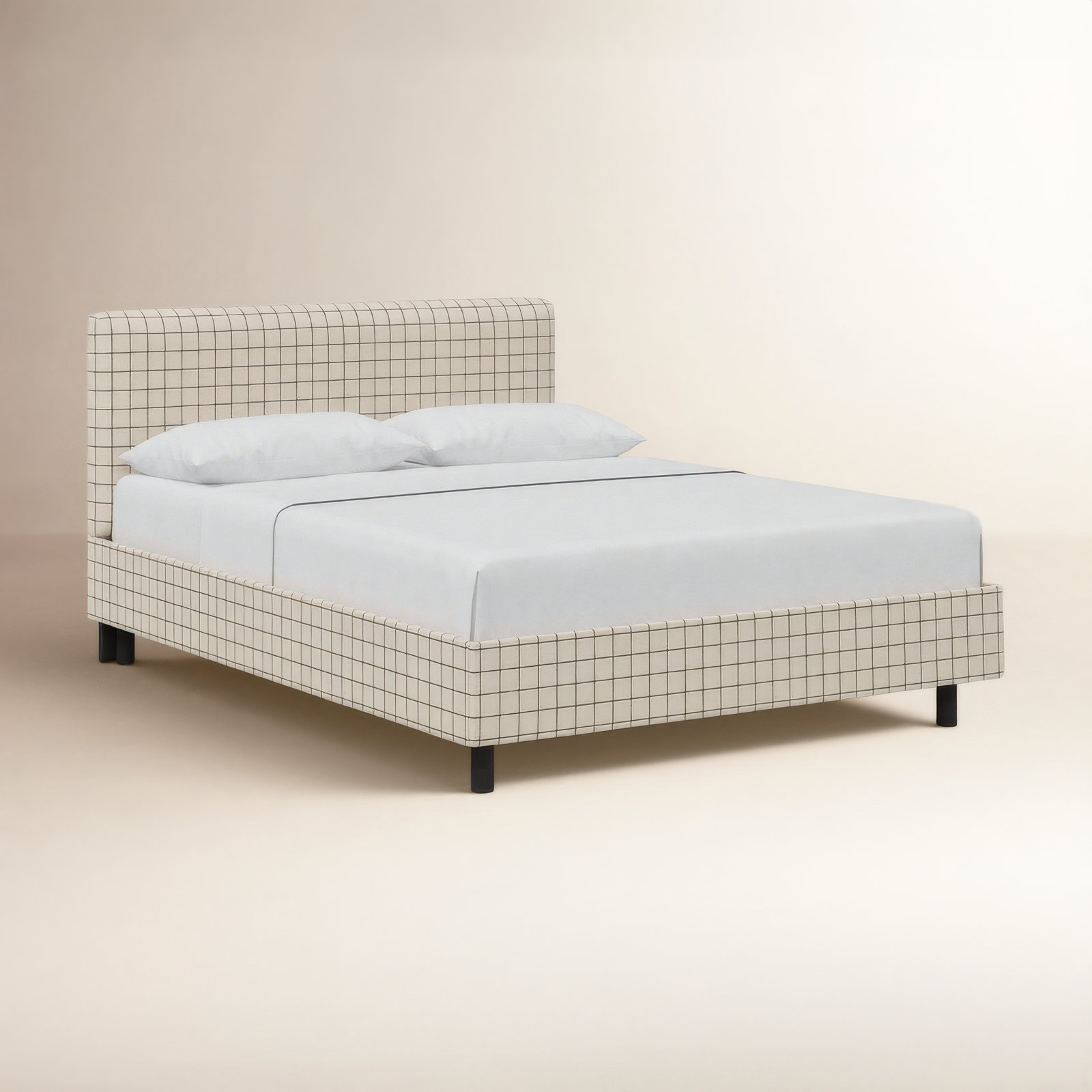 Avila Cotton Upholstered Bed, California King, Line Tattersall Green