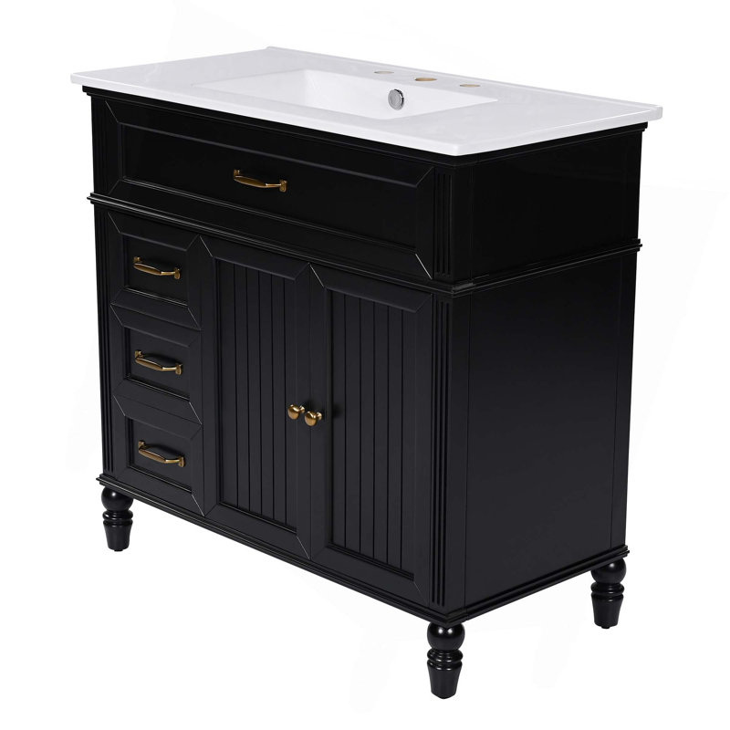 Meuble-lavabo 36 po avec lavabo, armoire de salle de bain avec tiroirs, cadre solide et panneau de fibres à densité moyenne, un paquet