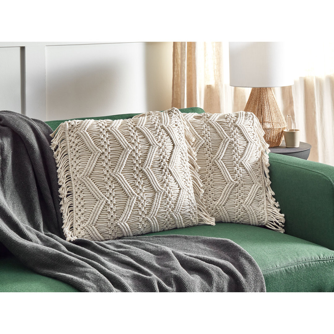 Collegedale Plaid Beige Square Throw Cushion With Filling