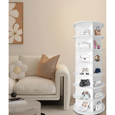 7 Tier Rotating Shoe Rack Tower, Spinning Shoe Display, 360 Shoe Rack Storage Round Carousel, Vertical Handbag Rotate Shoes Closet Organization, Gift For Mother's Day (WHITE)