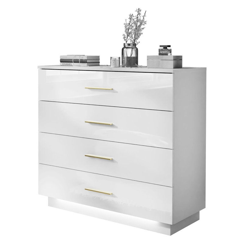Eutaw 4 Drawer 95cm W Lingerie Chest, Glossy White