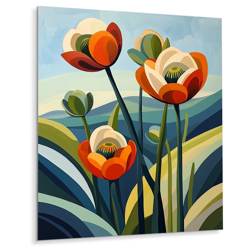 Désert, fleur de renoncule géométrique I - Renoncule, art mural en métal, H 20 po x l 12 po