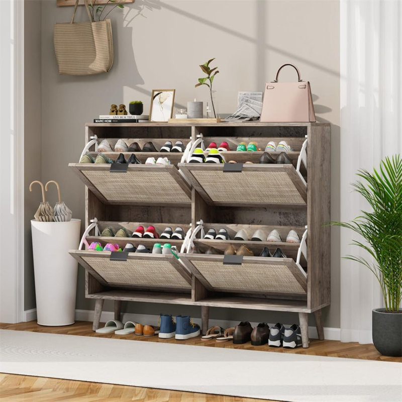 24 Pair Shoe Storage Cabinet, Dark Rustic Oak