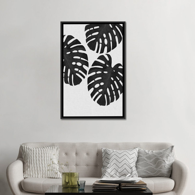 « monstera leaf iii », reproduction d’impression sur toile en noir, H 26 po x l 18 po x P 1,5 po, Toile avec cadre noir