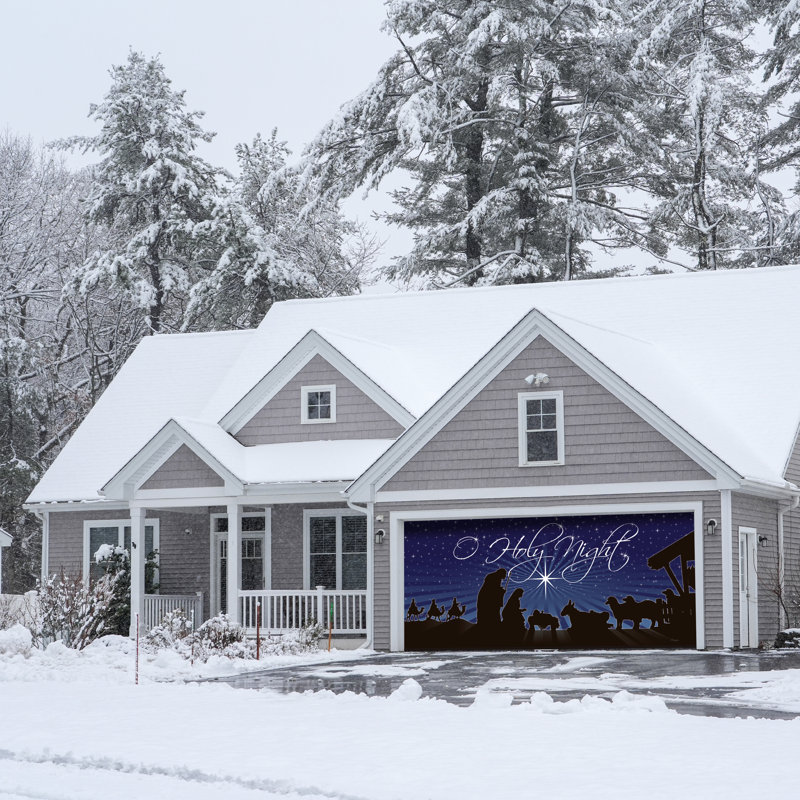Bannière de porte de garage double de Noël pacifique 7 pi x 16 pi - Décorations des Fêtes pour l'extérieur