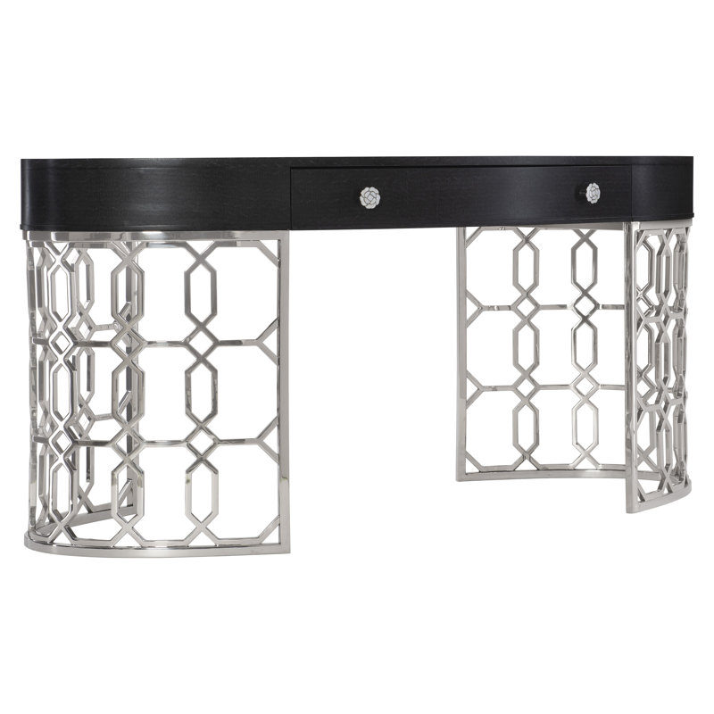 Black Wood Transitional Writing Desk with Drawer