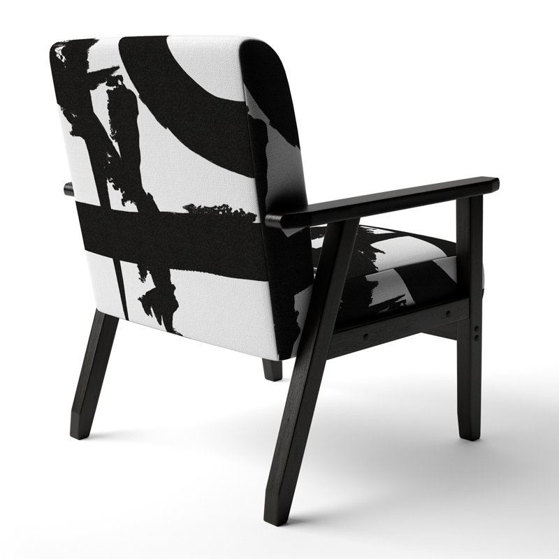 'Graceyn - Black & White Crossing Paths I - Upholstered Modern Accent Arm Chair, Black Square Arms