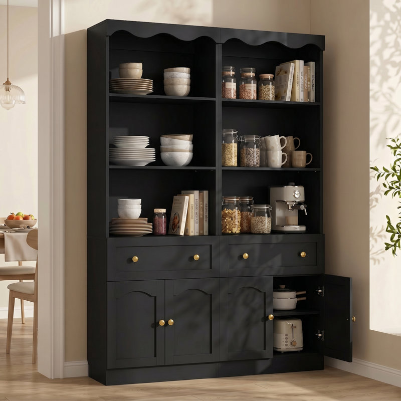 Bibliothèque H 80 "x l 55" avec tablettes réglables, tiroir et porte, Noir