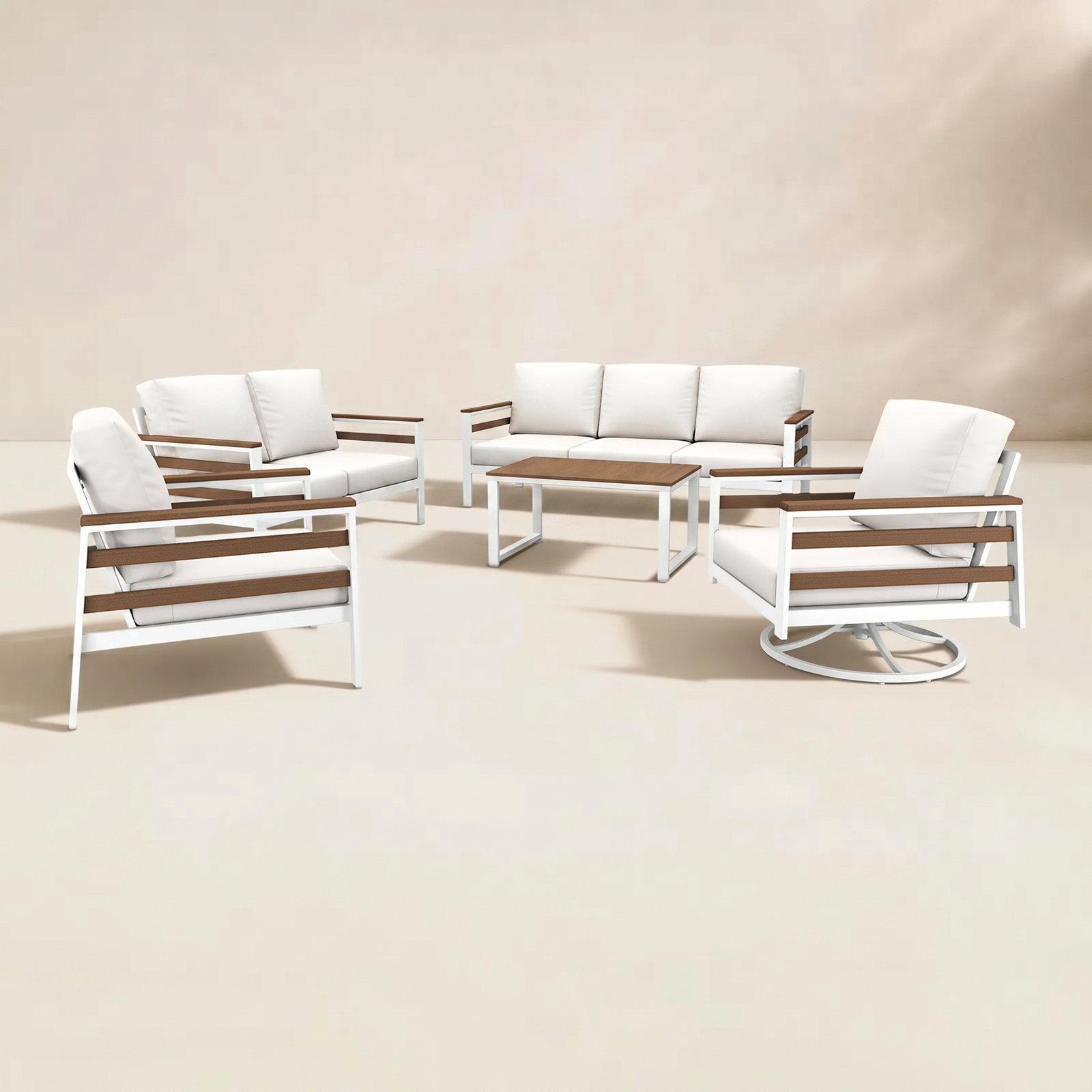 Townsend 7-Person Sunbrella® Patio Seating Group, Brown, Canvas White