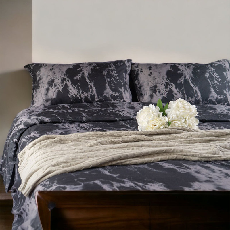 Polyester Satin Floral Duvet Cover, Queen Duvet Cover + 2 Standard Pillowcases