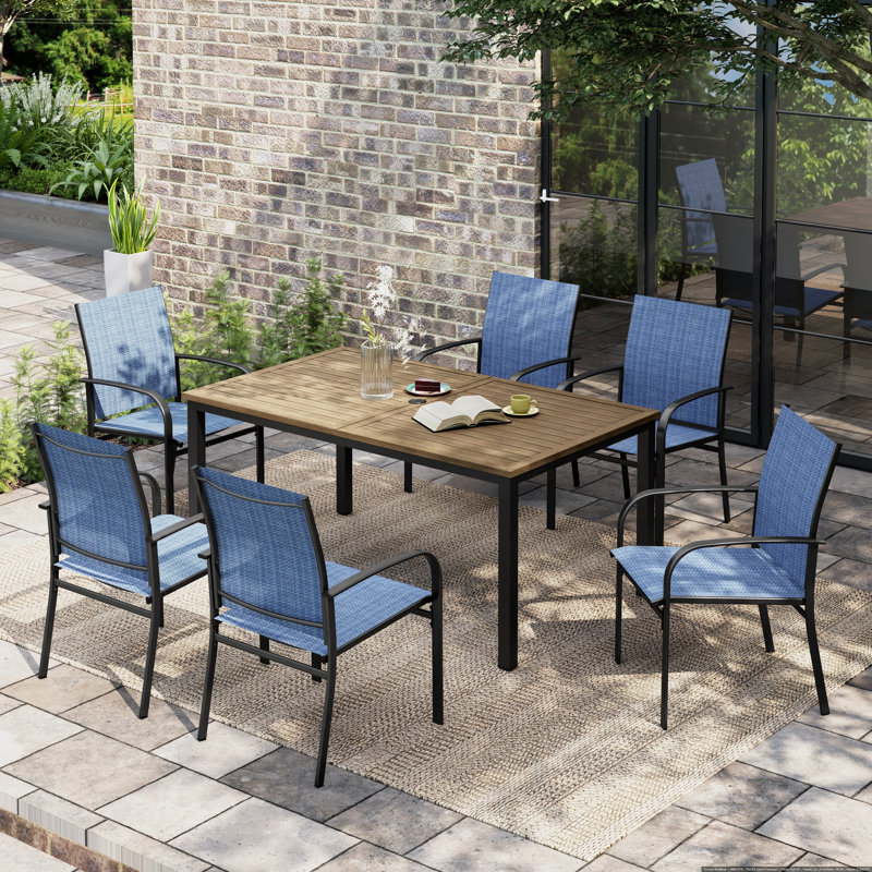6 - Person Metal Patio Dining Set With Rectangular Table, Blue