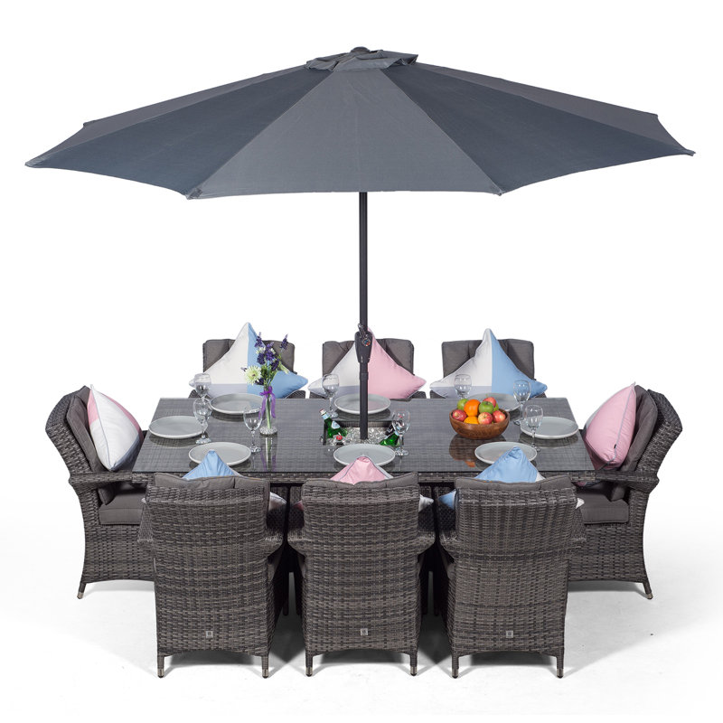 Karas 8 Seater Dining Set with Cushions and Parasol, Grey