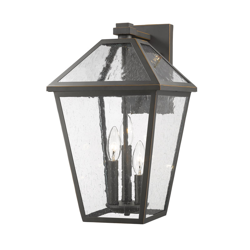 Lanterne murale d’extérieur 3 lumières Lefler, H 21,25 po x l 12,25 po x p 13,25 po, Bronze huilé, Bullé