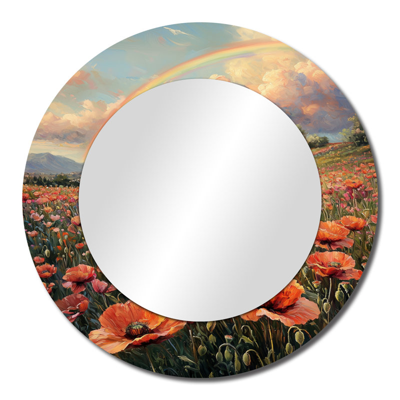 Rainbow Over The Poppy Fields I - Miroir d'appoint mural traditionnel - imprimé sur métal, 23 po x 23 po