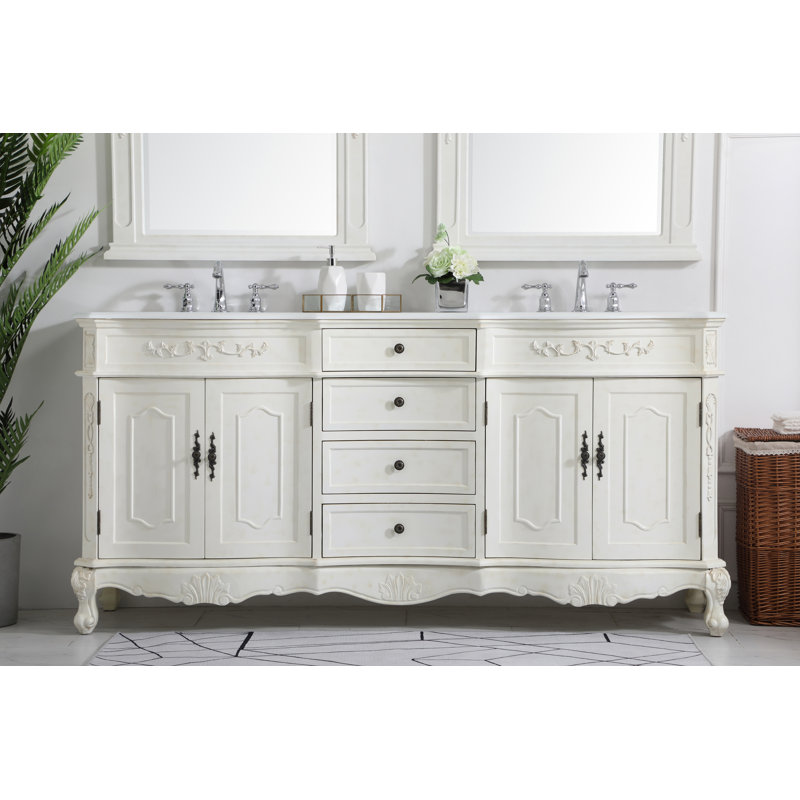 Lunette 72'' Double Bathroom Vanity with Top, Antique White, Ivory White