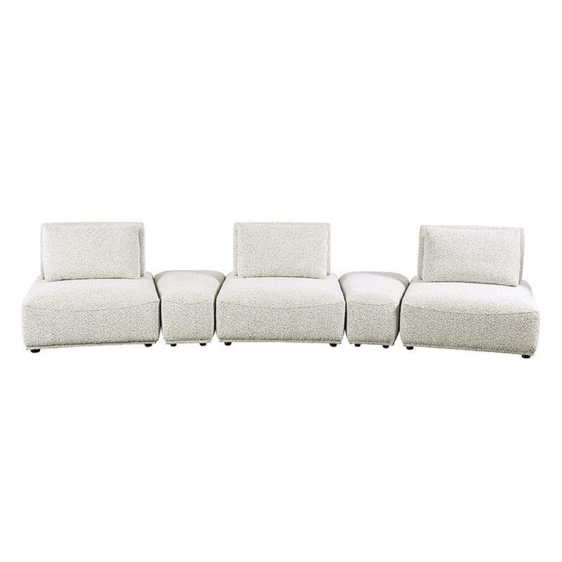 Stavan Modular Curved 3 Seater Sofa, Adjustable Seat Depth, Light Grey Boucle