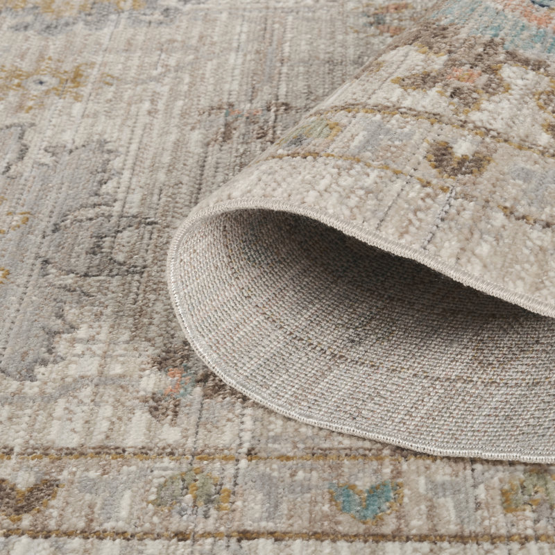 Washable Living Room Traditional Lagoon Floral Area Rug – Soft Polypropylene Weaving, Low Pile, Non Slip Cotton Backing for Elegant Indoor Spaces, Beige