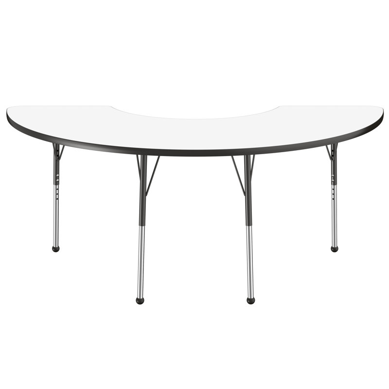 Table d'activité demi-lune effaçable à sec avec pieds réglables - blanc / noir, Tableau blanc / noir, Haricot