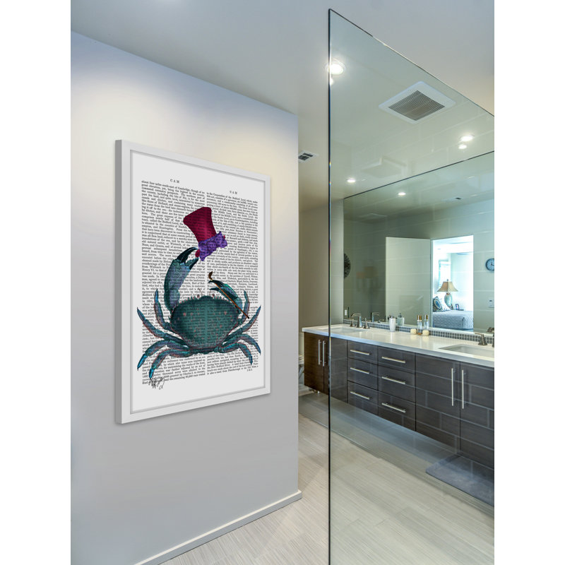 Whimsical Blue Crab with Top Hat Framed Print