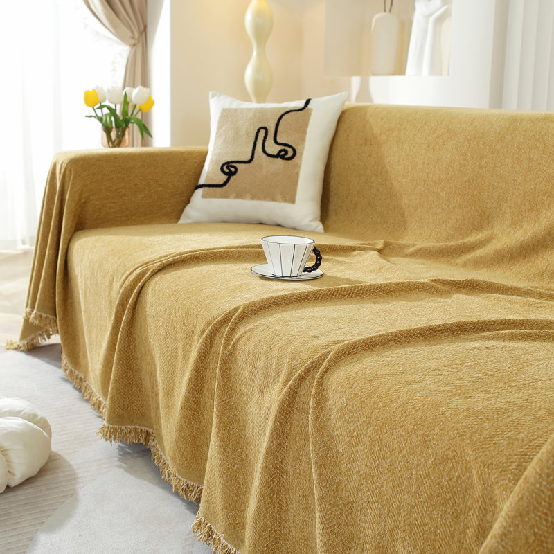 Housse pour canapé en chenille, L 134 po x P 71 po, Chenille brun