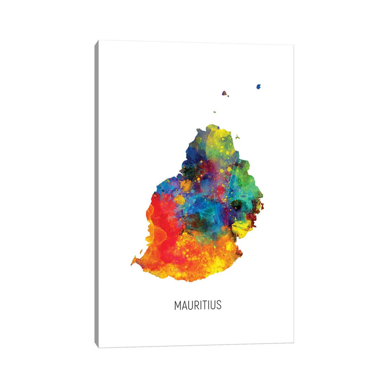 Carte de l'île Maurice par Michael Tompsett, impression sur toile tendue, H 12 po x l 8 po x P 0,75 po