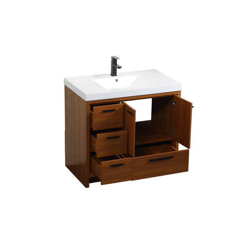 Southmead 36'' Single Bathroom Vanity with Resin Top, Teak