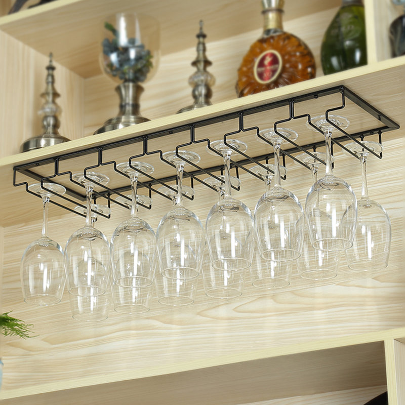 Hanging Wine Glass Rack Black, 6cm H x 70cm W x 22.5cm D