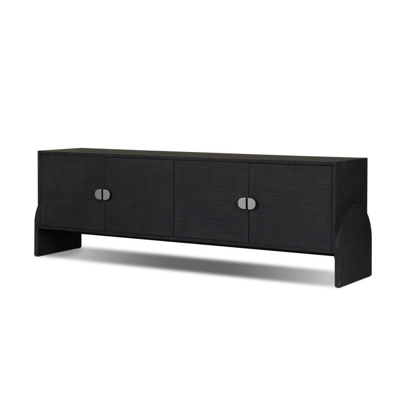 Cressida Media Console-Ivory Painted Linen, Black Linen