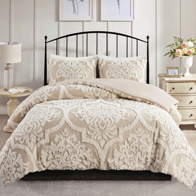 Literie en chenille de coton très grand / très grand avec 2 taies décoratives assorties, housse de couette lavable à la machine pour très grand lit, comprend des taies décoratives