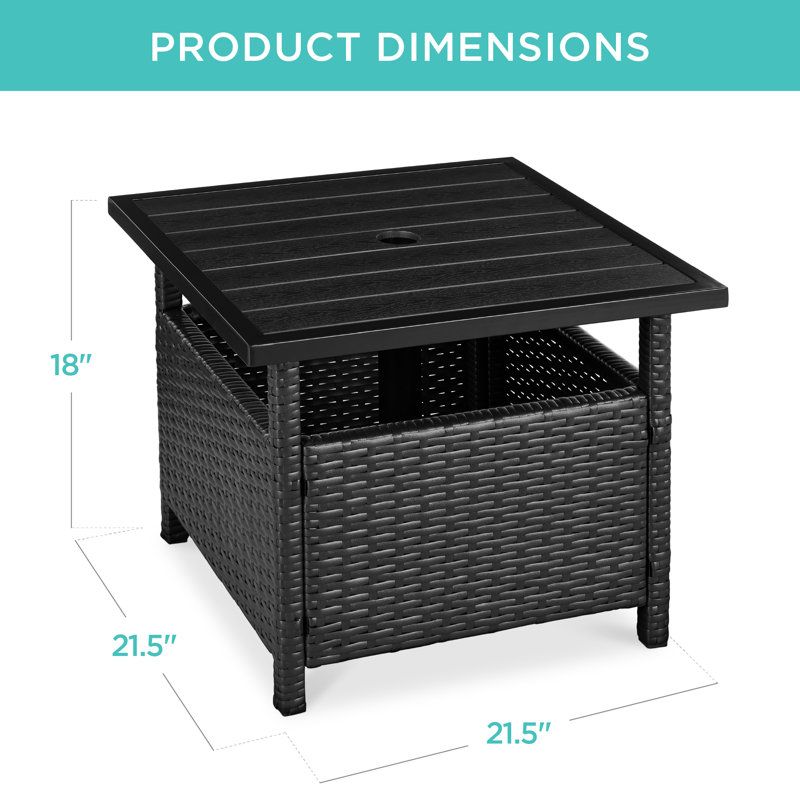  Wicker Rattan Patio Side Table Outdoor Furniture For Garden, Pool, Deck W/ Umbrella Hole - Black, Black