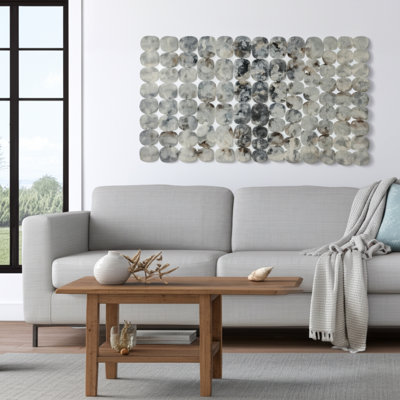 Metal Wall Decor Iron Wall Art With Layered Round-Edged Discs Sleek Rectangular Modern Glam Design Single Panel Geometric Interconnected Tile Metal Artwork For Contemporary Interiors