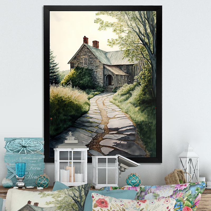 Charmante cabane et chemin III - Impression sur toile, Cadre noir, H 20 po x l 12 po x P 1 po